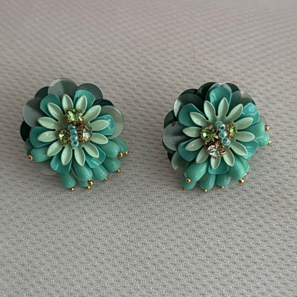 Anthropologie Green and Gold Floral Earrings
